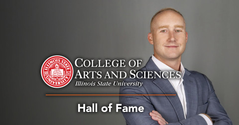 Headshot of Aaron Hillebrandt and the ISU College of Arts and Sciences Logo